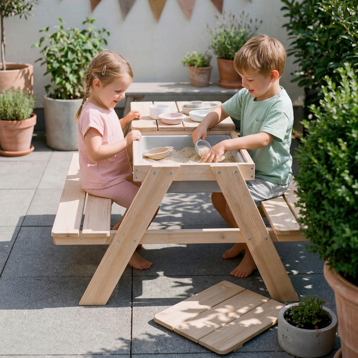 KINDERSPIELTISCH  - Naturfarben/Grau, Basics, Holz/Kunststoff (89/50/85,5cm) - Roba