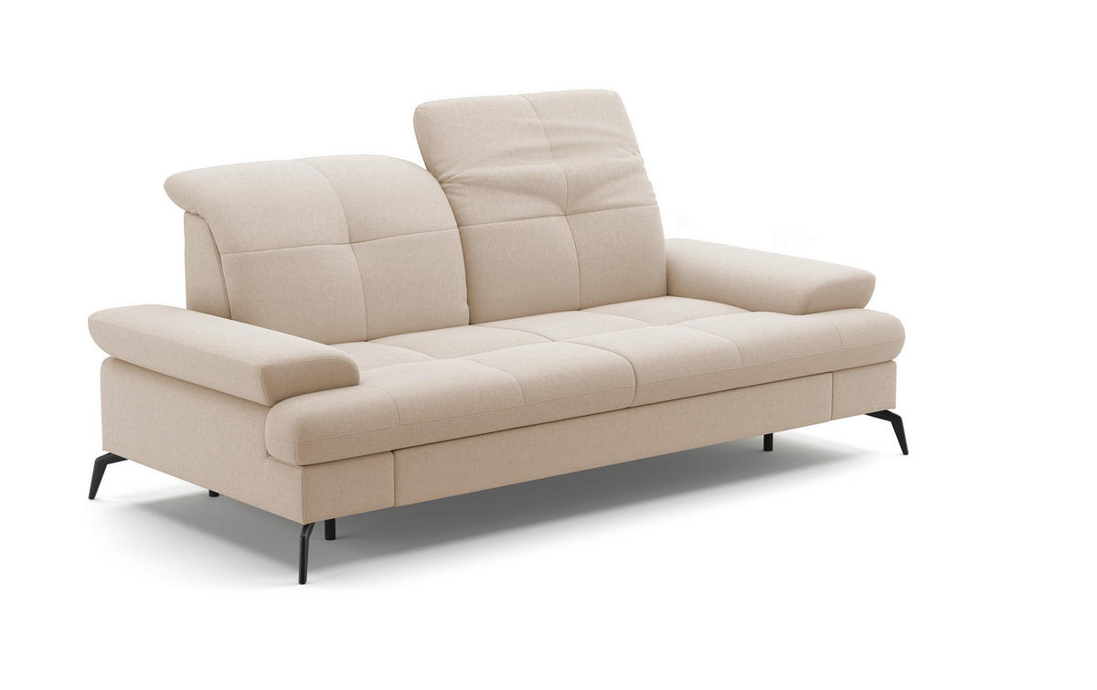 2,5-SITZER in Flachgewebe Creme  - Creme/Schwarz, Konventionell, Textil/Metall (202/90/122cm) - Sit & More