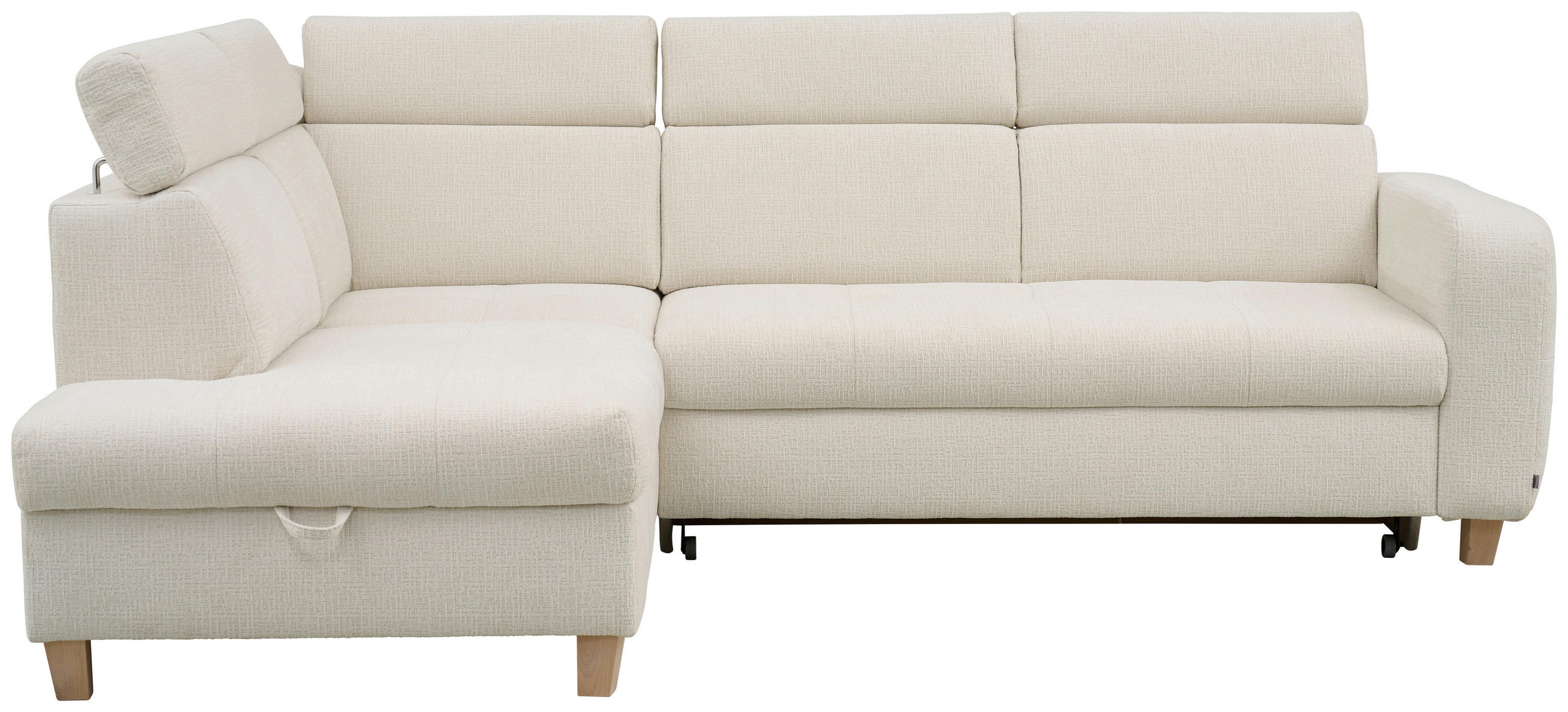 ECKSOFA inkl. Funktionen Weiß Samt  - Weiß, Natur, Holz/Textil (206/261cm) - Venda