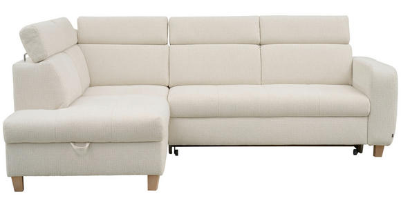 ECKSOFA inkl. Funktionen Weiß Samt - Weiß, Natur, Holz/Textil (206/261cm) - Venda