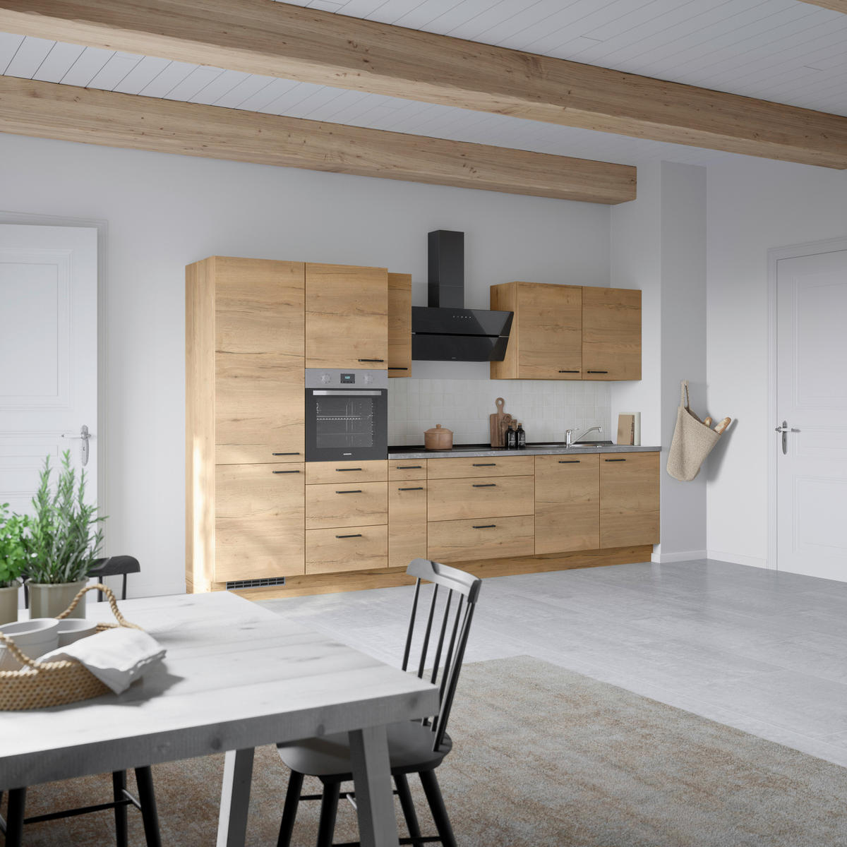 KÜCHENBLOCK 360 cm   in Eichefarben, Schieferfarben  - Schieferfarben/Eichefarben, MODERN, Holzwerkstoff/Metall (360cm) - Nobilia