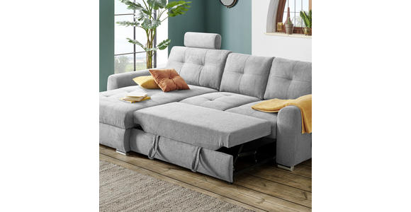 ECKSOFA in Mikrofaser Hellgrau  - Chromfarben/Hellgrau, MODERN, Kunststoff/Textil (276/193cm) - Hom`in