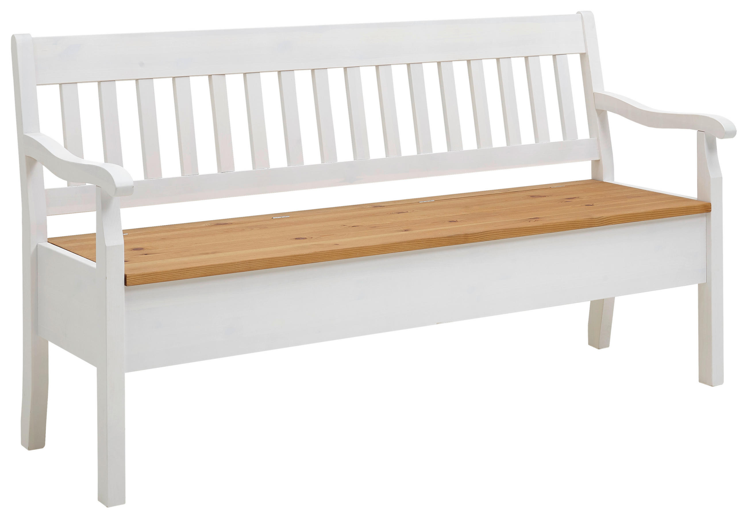 SITZBANK 169/93/58 cm Weiß, Laugenfarbig Kiefer massiv - Laugenfarbig/Weiß, ROMANTIK / LANDHAUS, Holz (169/93/58cm) - Boxxx