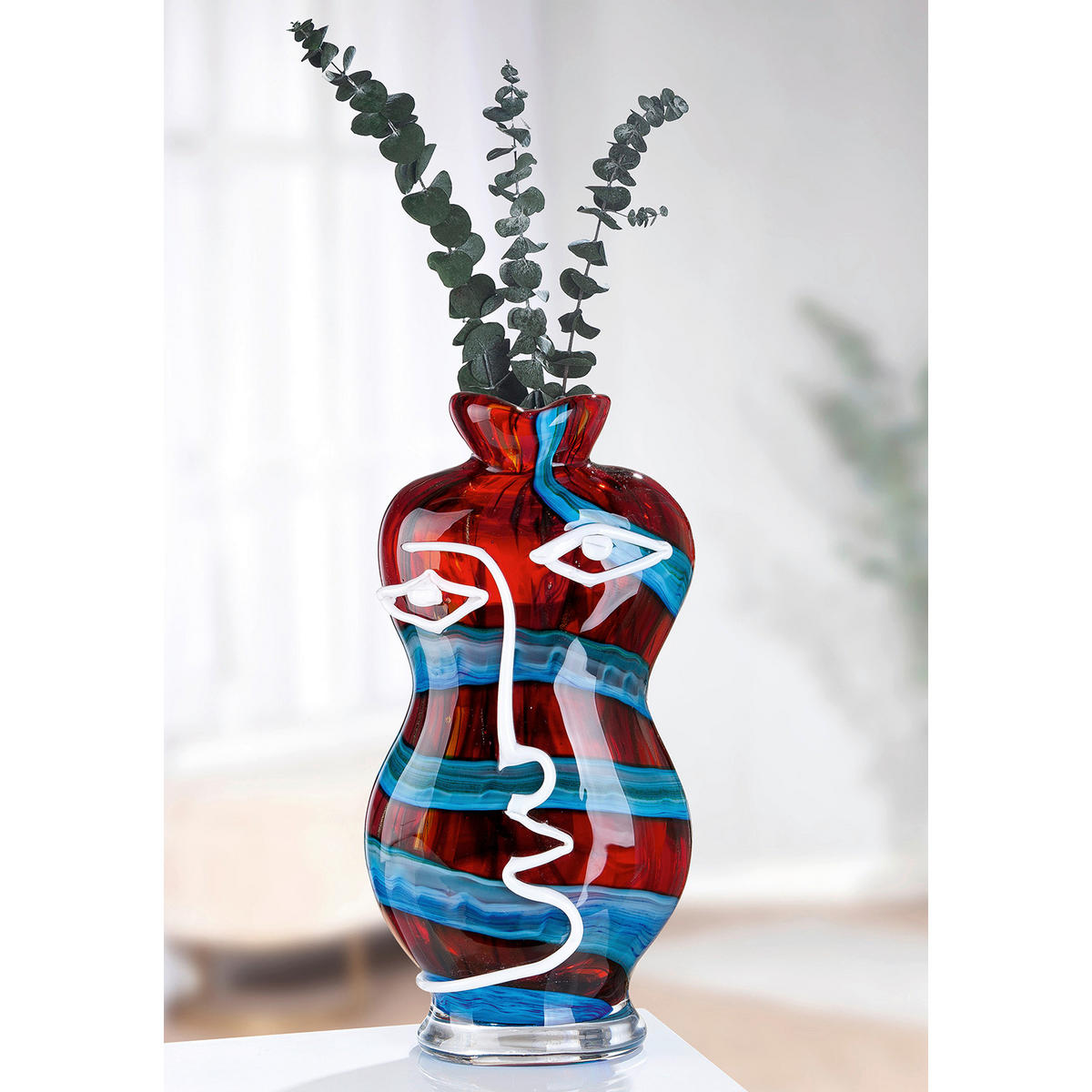 DEKOVASE  - Blau/Rot, Basics, Glas (17/34/11cm)