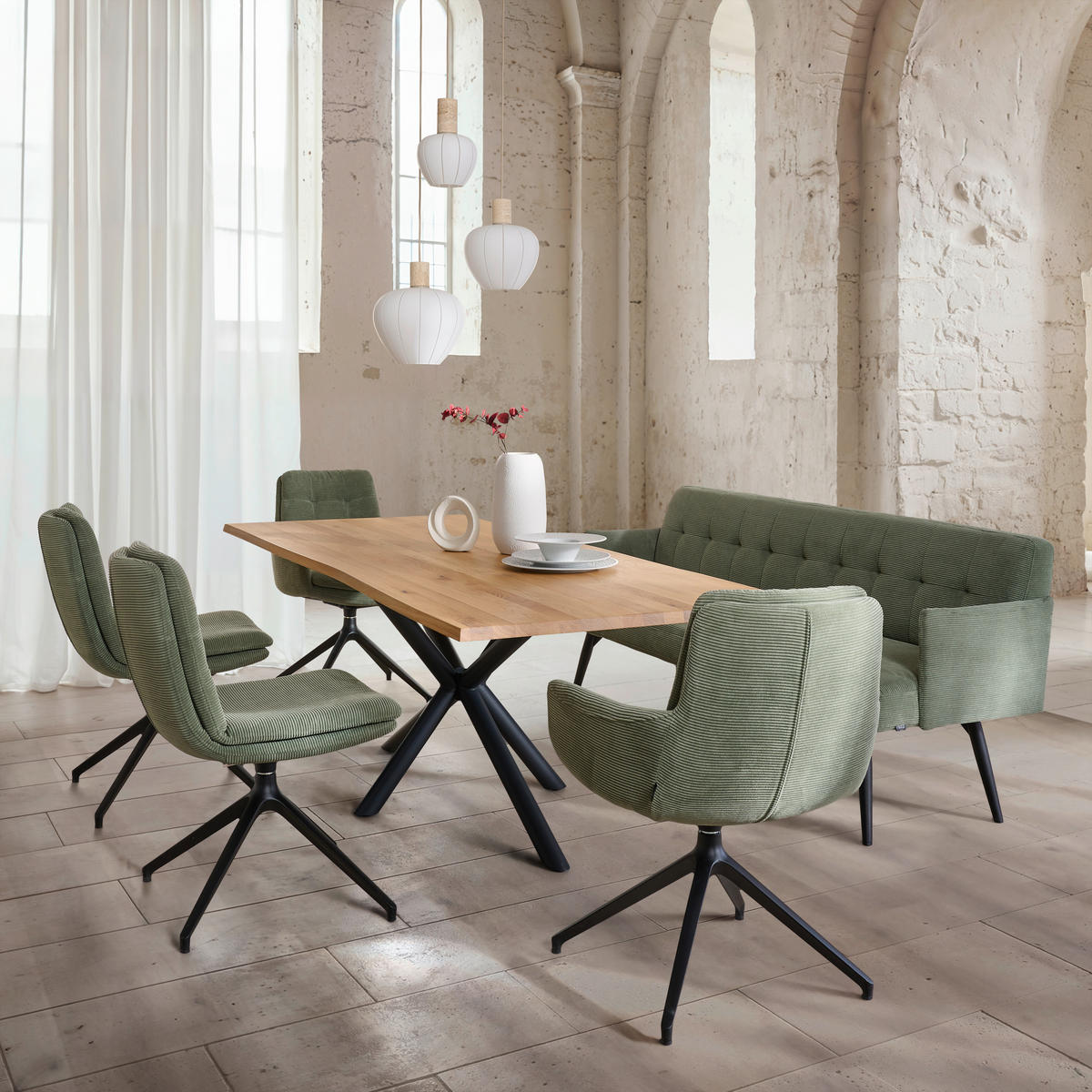 ESSTISCH Holz, Metall 220/95/76 cm  - Eiche Bianco/Schwarz, Design, Holz/Metall (220/95/76cm) - Dieter Knoll