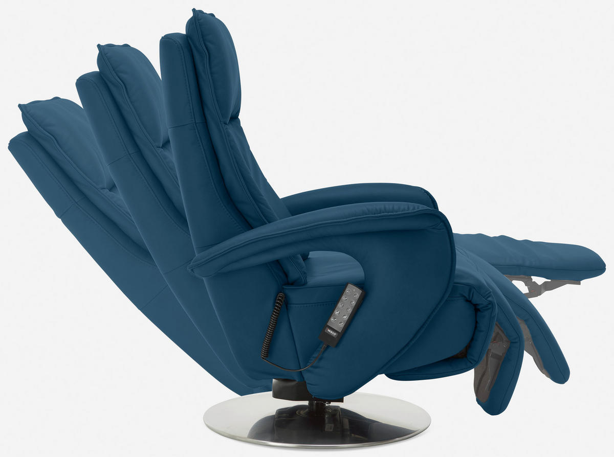 RELAXSESSEL Echtleder Relaxfunktion, Kopfteilverstellung, Aufstehhilfe    - Chromfarben/Blau, Design, Leder/Metall (77/110/87cm) - Valdera