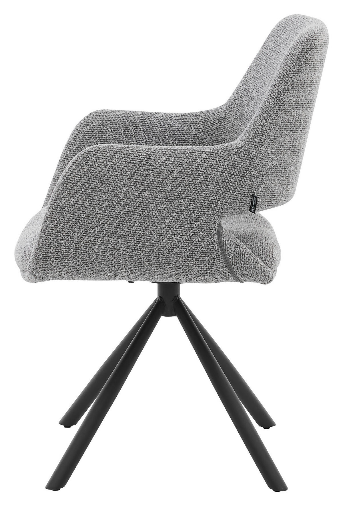 ARMLEHNSTUHL  Stoffauswahl, Sitzfläche 180° drehbar, automatische Rückholfunktion Bouclé  - Schwarz/Grau, Design, Textil/Metall (62/83/62cm) - Musterring