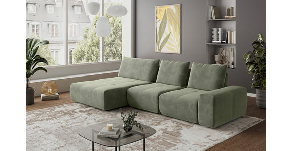 ECKSOFA in Velours Olivgrün  - Schwarz/Olivgrün, Design, Kunststoff/Textil (174/342cm) - Xora