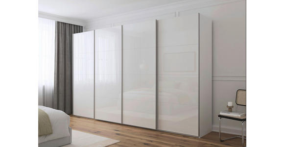SCHWEBETÜRENSCHRANK 360/223/68 cm 4-türig Weiß Hochglanz, Weiß  - Weiß Hochglanz/Alufarben, Basics, Holzwerkstoff/Metall (360/223/68cm) - Novel