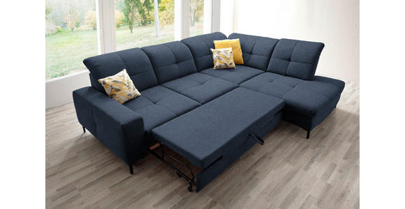 ECKSOFA in Chenille Dunkelblau 310/240 cm - Schwarz/Dunkelblau, Design, Textil/Metall (310/240cm) - Xora