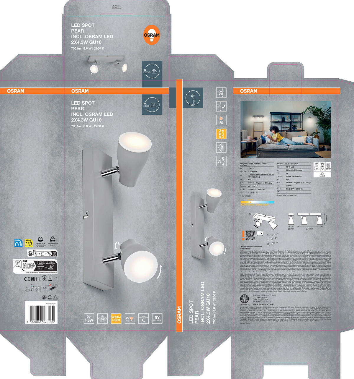 LED-STRAHLER 27,4/6/13,1 cm   - Grau, Basics, Kunststoff/Metall (27,4/6/13,1cm) - Osram