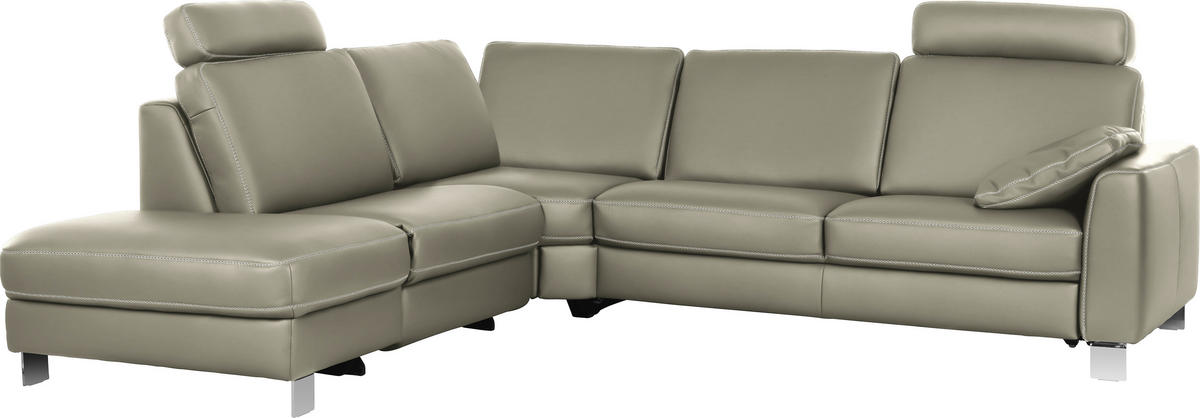 ECKSOFA in Echtleder Hellgrau  - Chromfarben/Beige, Konventionell, Leder/Metall (245/272cm) - Valdera