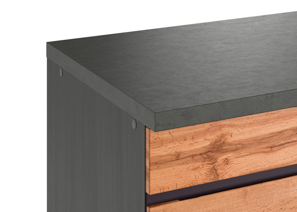 KÜCHENBLOCK 300 cm   in Graphitfarben, Eiche Wotan  - Eiche Wotan/Graphitfarben, Design, Holzwerkstoff (300cm) - Held
