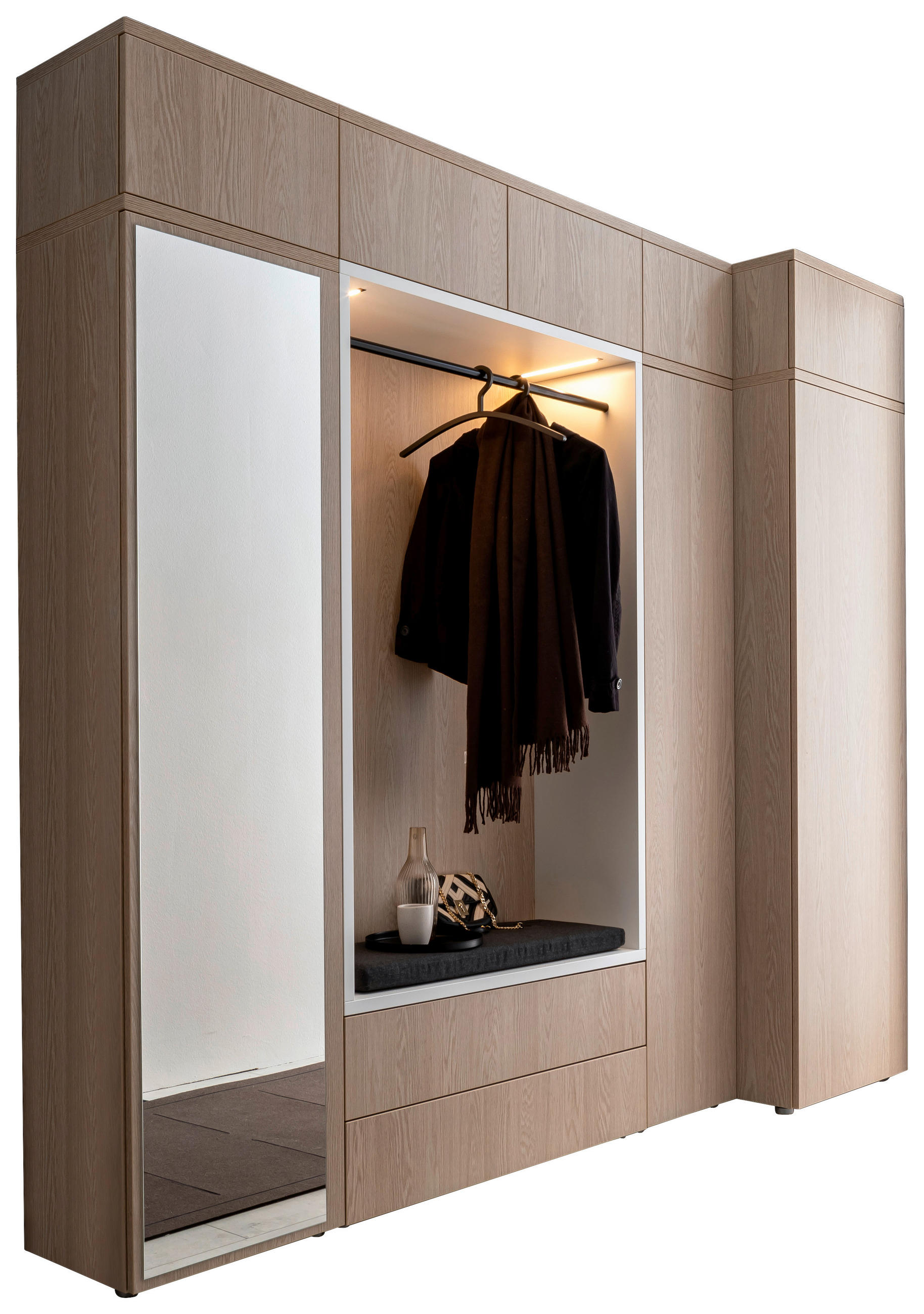 GARDEROBE 10-teilig  in 250/233/59 cm  - Eichefarben/Weiß, Design, Holzwerkstoff/Textil (250/233/59cm) - Moderano