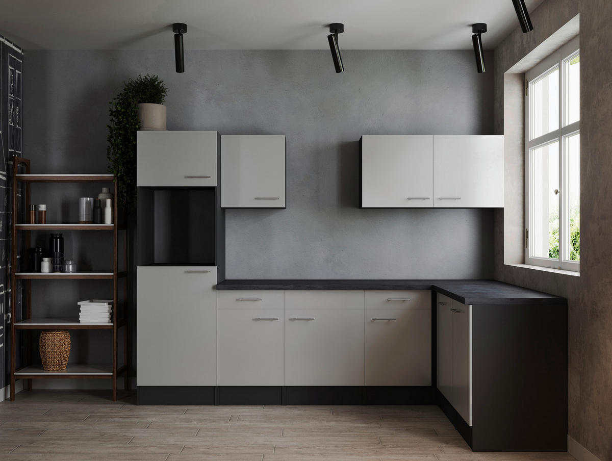 HÖRNKÖK 280/172 cm  i grå, vit  - vit/silver, Design, metall/trämaterial (280/172cm) - Respekta