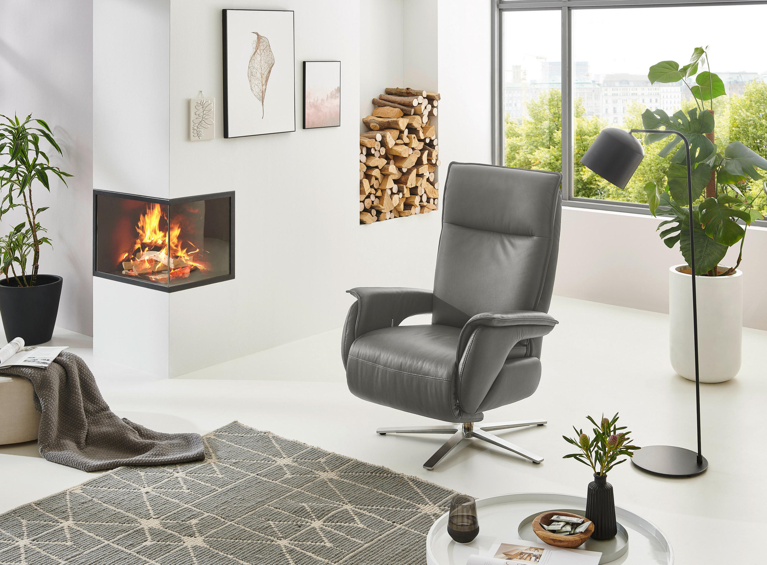 FERNSEHSESSEL in Grau - Edelstahlfarben/Grau, Modern, Leder/Metall (77/116/80cm) - Livetastic