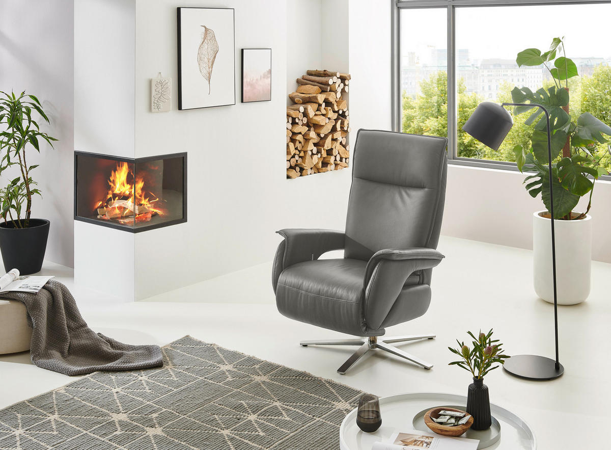 FERNSEHSESSEL in Grau  - Edelstahlfarben/Grau, Modern, Leder/Metall (77/116/80cm) - Livetastic