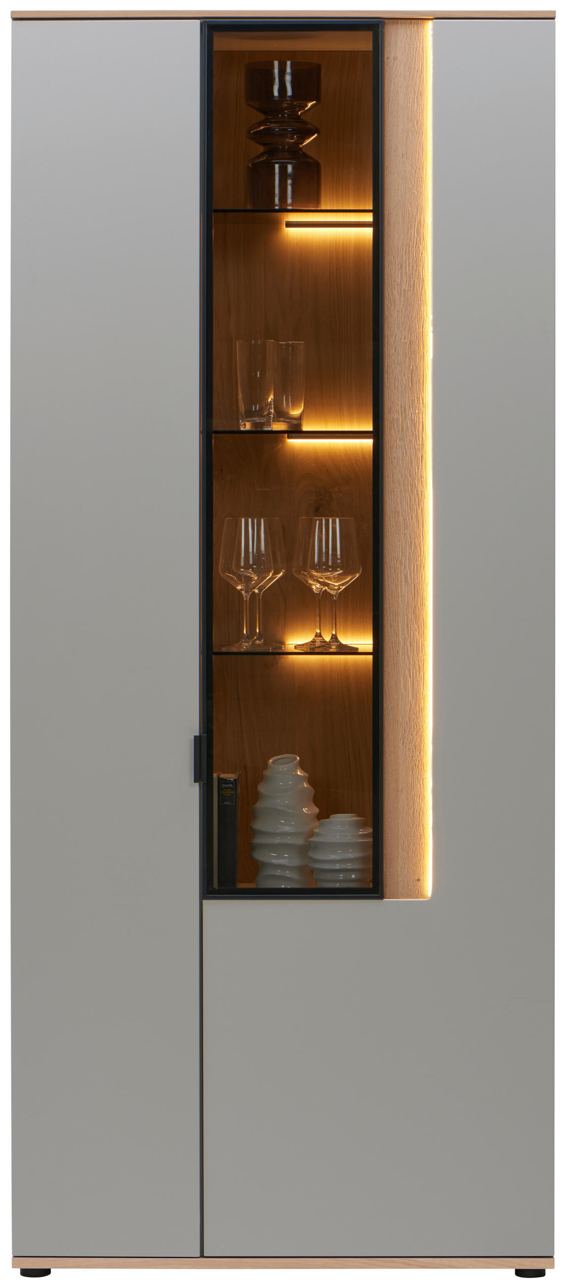 VITRÍNA, barvy dubu, světle šedá, 93,2/213,1/42 cm - barvy dubu/světle šedá, Design, kompozitní dřevo/sklo (93,2/213,1/42cm) - Dieter Knoll