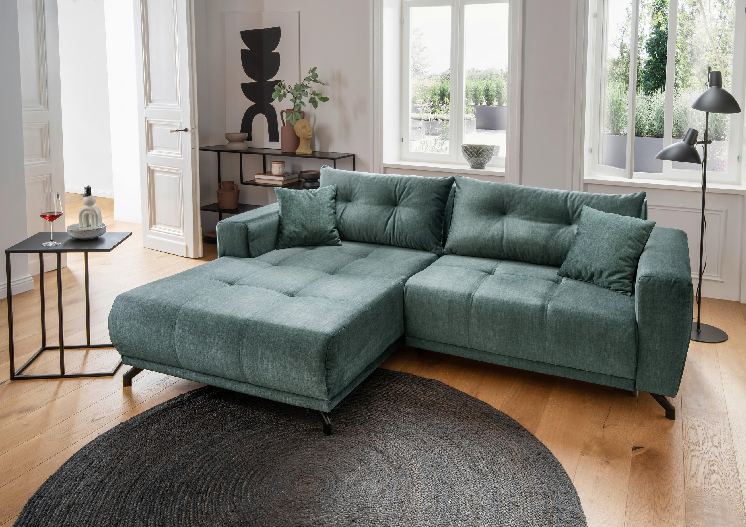 ECKSOFA RESTATO Blau Velours  - Blau/Schwarz, MODERN, Textil/Metall (177/246cm) - MID.YOU