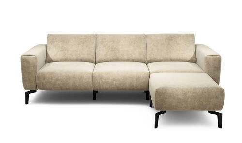Dreisitzer inkl. Hocker in Samt Sandfarben  - Sandfarben/Schwarz, Design, Textil/Metall (250/86/86-94cm) - SENSOO