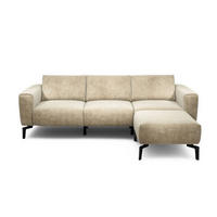 Dreisitzer inkl. Hocker in Samt Sandfarben  - Sandfarben/Schwarz, Design, Textil/Metall (250/86/86-94cm) - SENSOO