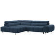 ECKSOFA in Webstoff Dunkelblau  - Dunkelgrau/Silberfarben, Design, Textil/Metall (201/295cm) - Hom`in