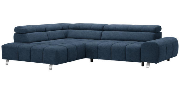 ECKSOFA in Webstoff Dunkelblau  - Dunkelgrau/Silberfarben, Design, Textil/Metall (201/295cm) - Hom`in