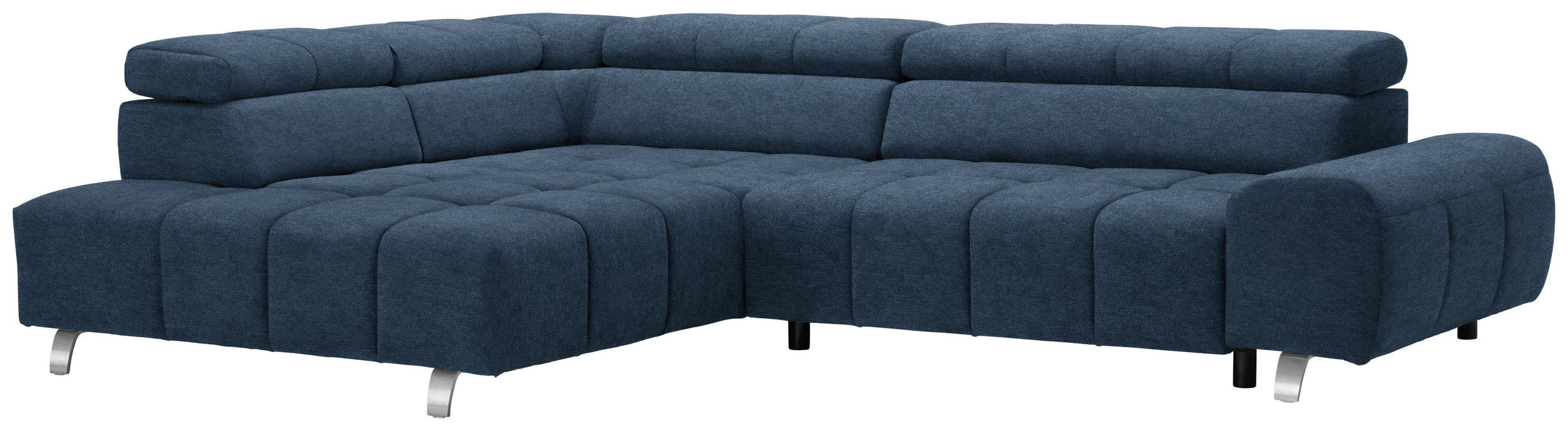 ECKSOFA Dunkelblau Webstoff  - Dunkelgrau/Silberfarben, Design, Textil/Metall (201/295cm) - Hom`in