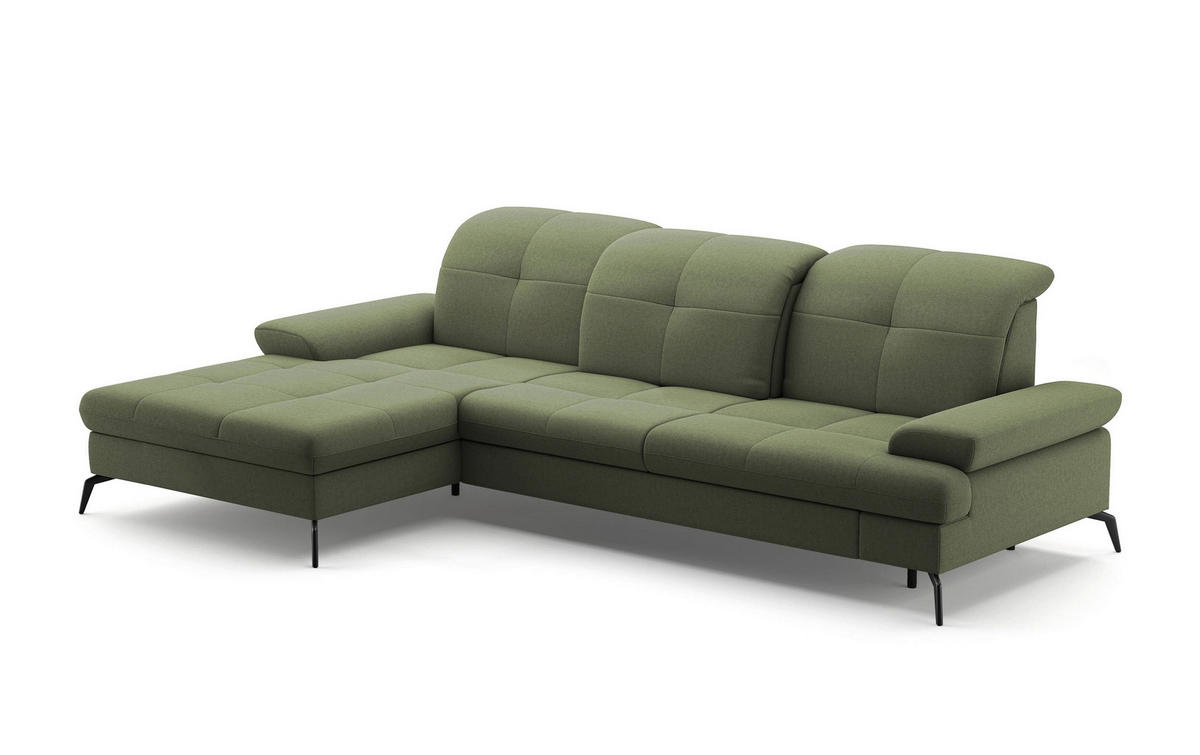 ECKSOFA in Flachgewebe Olivgrün  - Schwarz/Olivgrün, Konventionell, Textil/Metall (185/279cm) - Sit & More