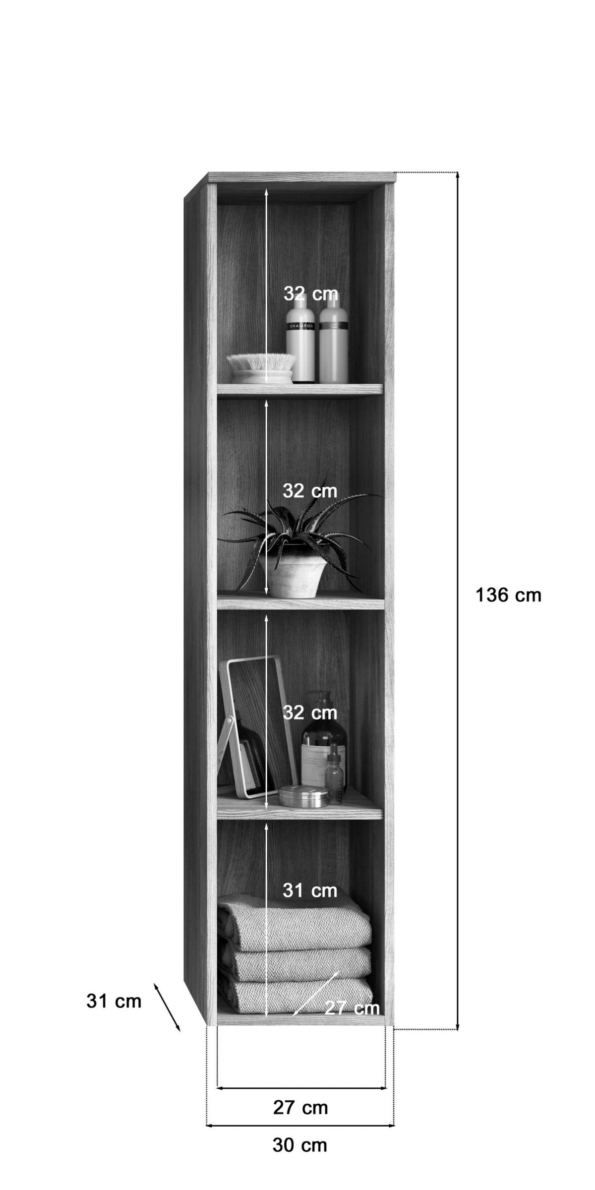 BADEZIMMERREGAL 30/136/31 cm  - MODERN, Holzwerkstoff (30/136/31cm) - MID.YOU