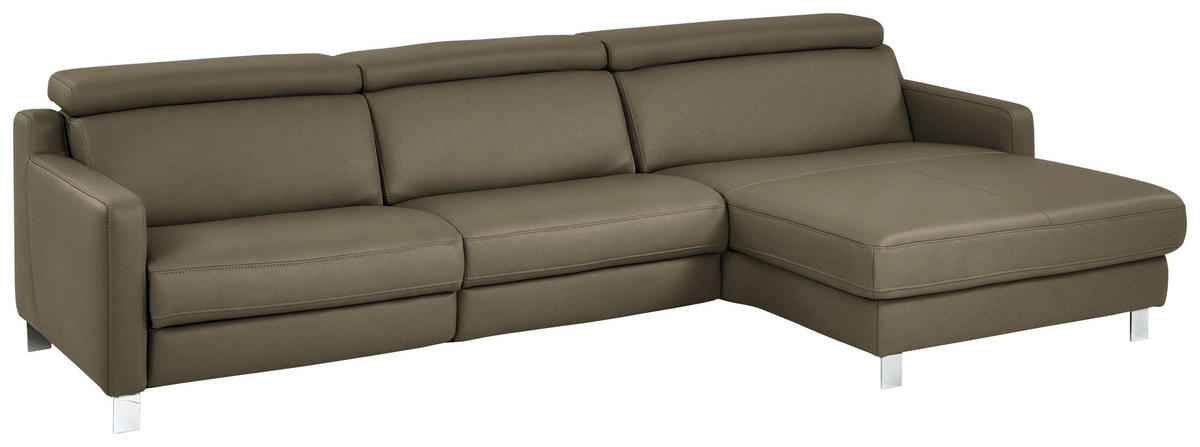 ECKSOFA Echtleder Olivgrün  - Chromfarben/Olivgrün, Design, Leder/Metall (291/176cm) - Valdera