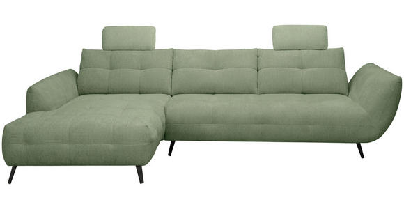 ECKSOFA Salbeigrün Chenille Armlehnenkissen, Rücken echt, Sitztiefenverstellung  - Salbeigrün/Schwarz, KONVENTIONELL, Textil/Metall (215/313cm) - Hom`in