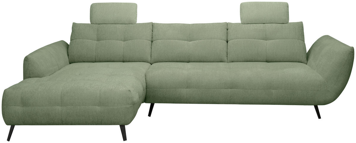 ECKSOFA Salbeigrün Chenille Armlehnenkissen, Rücken echt, Sitztiefenverstellung  - Salbeigrün/Schwarz, KONVENTIONELL, Textil/Metall (215/313cm) - Hom`in