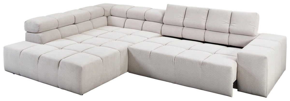 ECKSOFA Hellgrau Feincord  - Hellgrau/Schwarz, Design, Kunststoff/Textil (213/317cm) - Hom`in