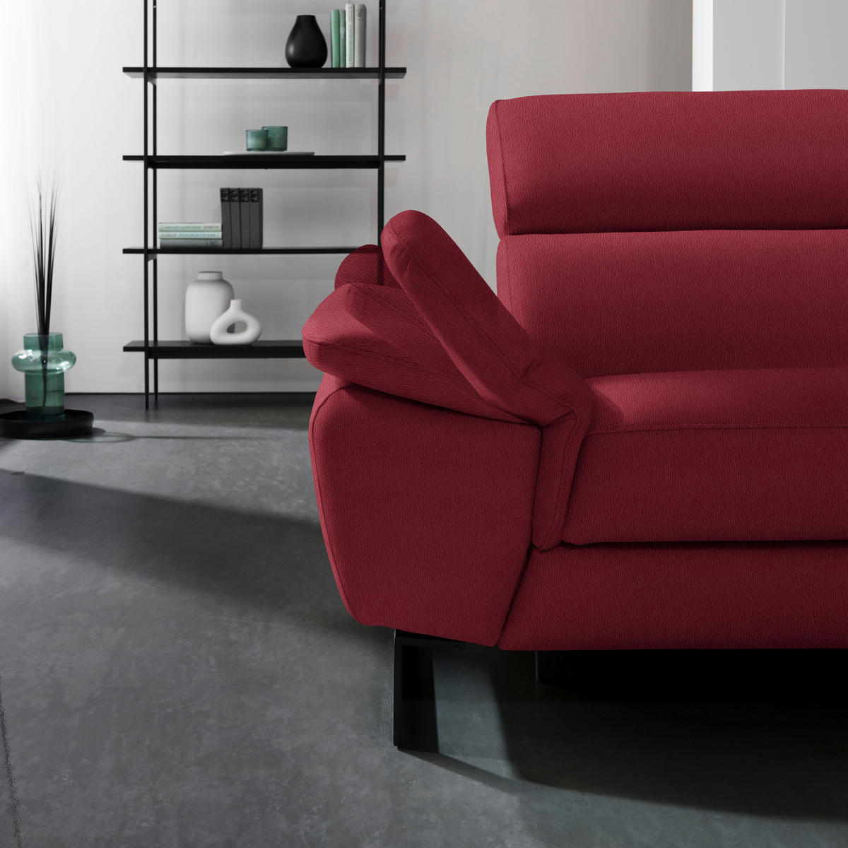 ECKSOFA Rot Echtleder  - Rot/Schwarz, Design, Leder/Metall (225/281cm) - Celina Home