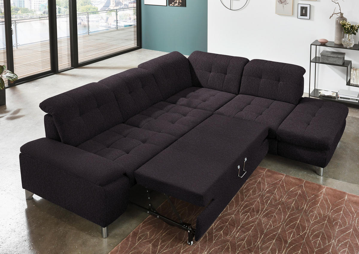 ECKSOFA in Chenille Schwarz  - Chromfarben/Schwarz, Design, Textil/Metall (310/260cm) - Beldomo Speed