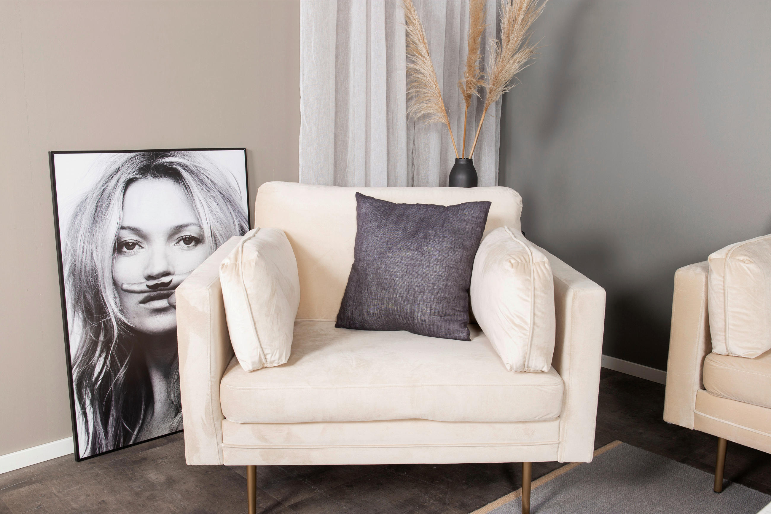 FÅTÖLJ i metall, textil guldfärgad, beige - beige/guldfärgad, Design, metall/textil (110/84/86cm) - Livetastic