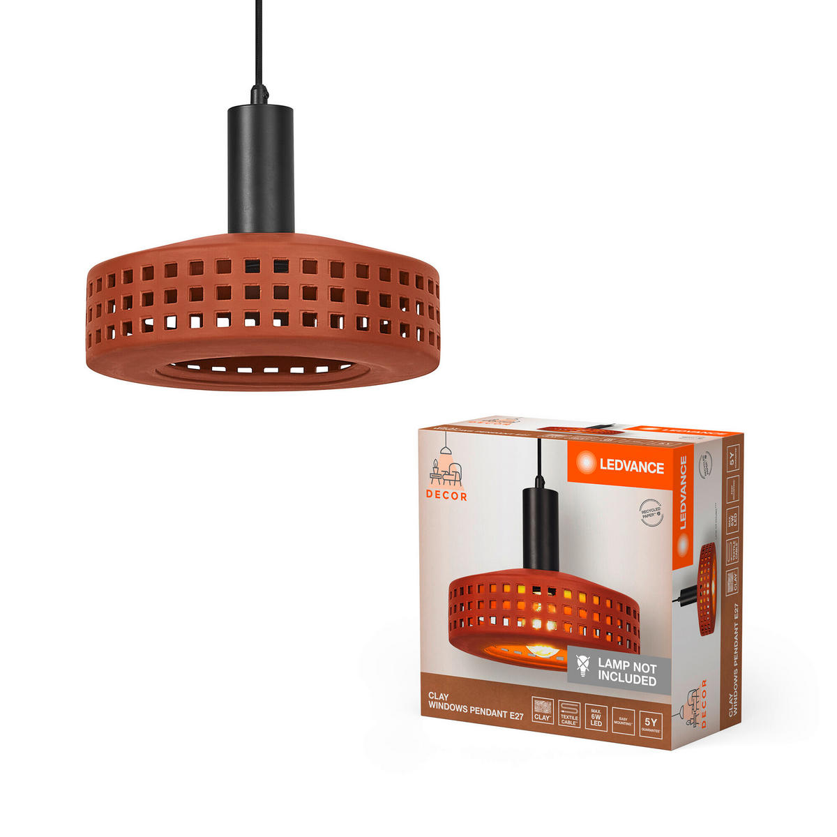 PENDELLEUCHTE 26/150 cm  - Braun, Design, Stein/Metall (26/150cm) - Ledvance