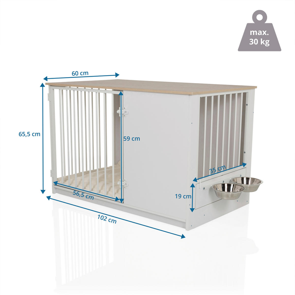 TIERHAUS - Eichefarben/Weiß, MODERN, Holzwerkstoff (60/65,5/102cm) - MID.YOU