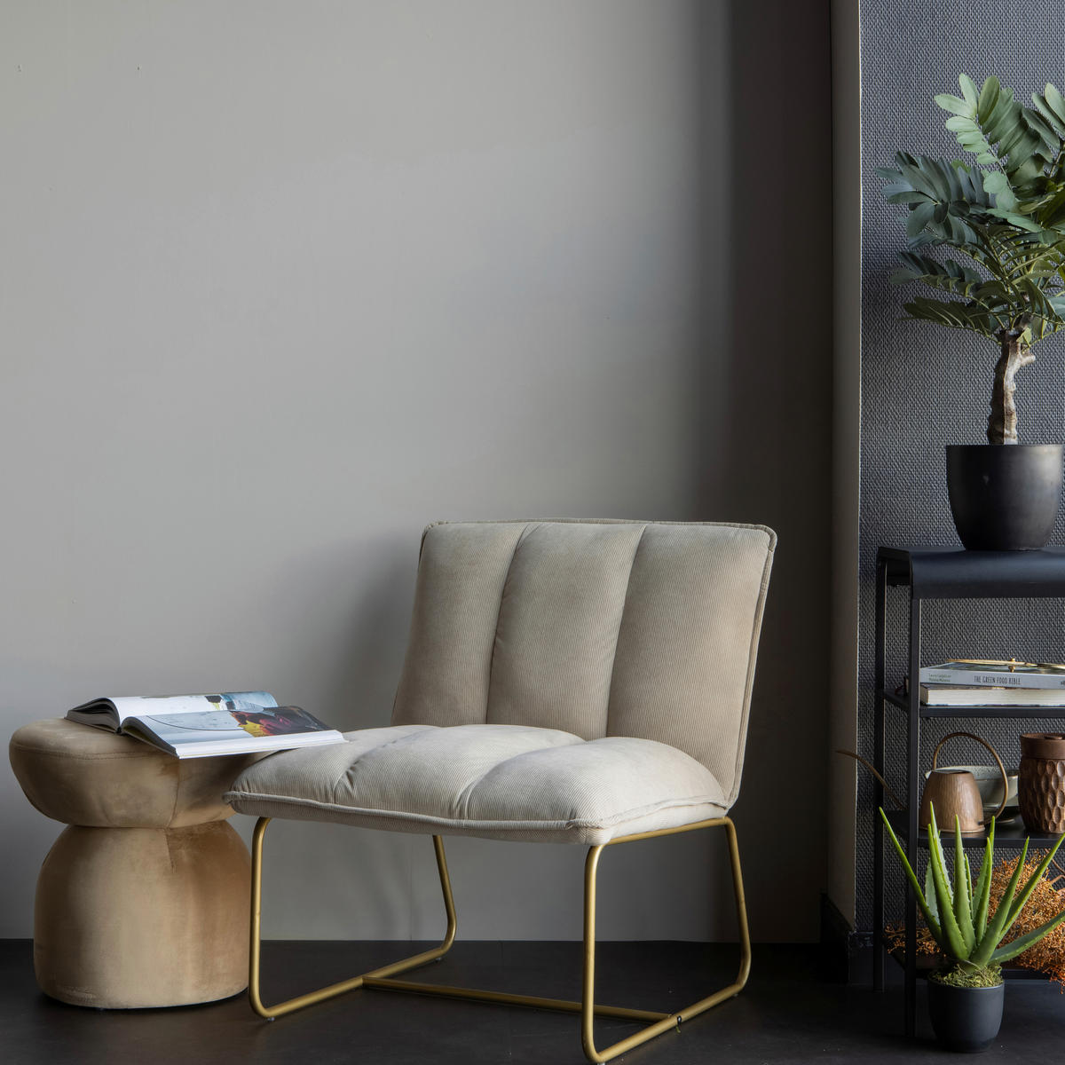 SESSEL in gerippt Sandfarben  - Sandfarben/Goldfarben, Design, Textil/Metall (64/77/71cm) - Livetastic