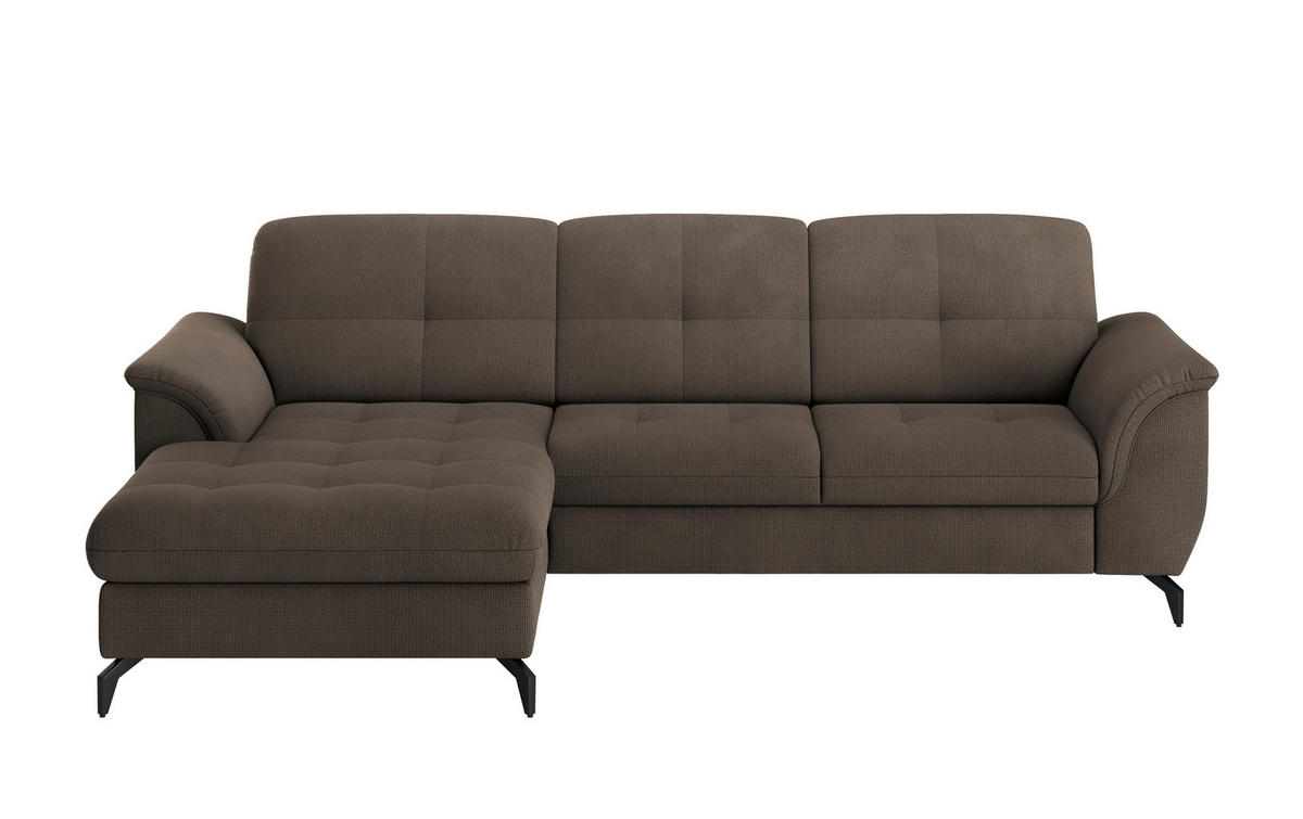 ECKSOFA ZORA E Dunkelbraun Flachgewebe  - Dunkelbraun/Schwarz, MODERN, Textil/Metall (164/262cm) - Sit & More