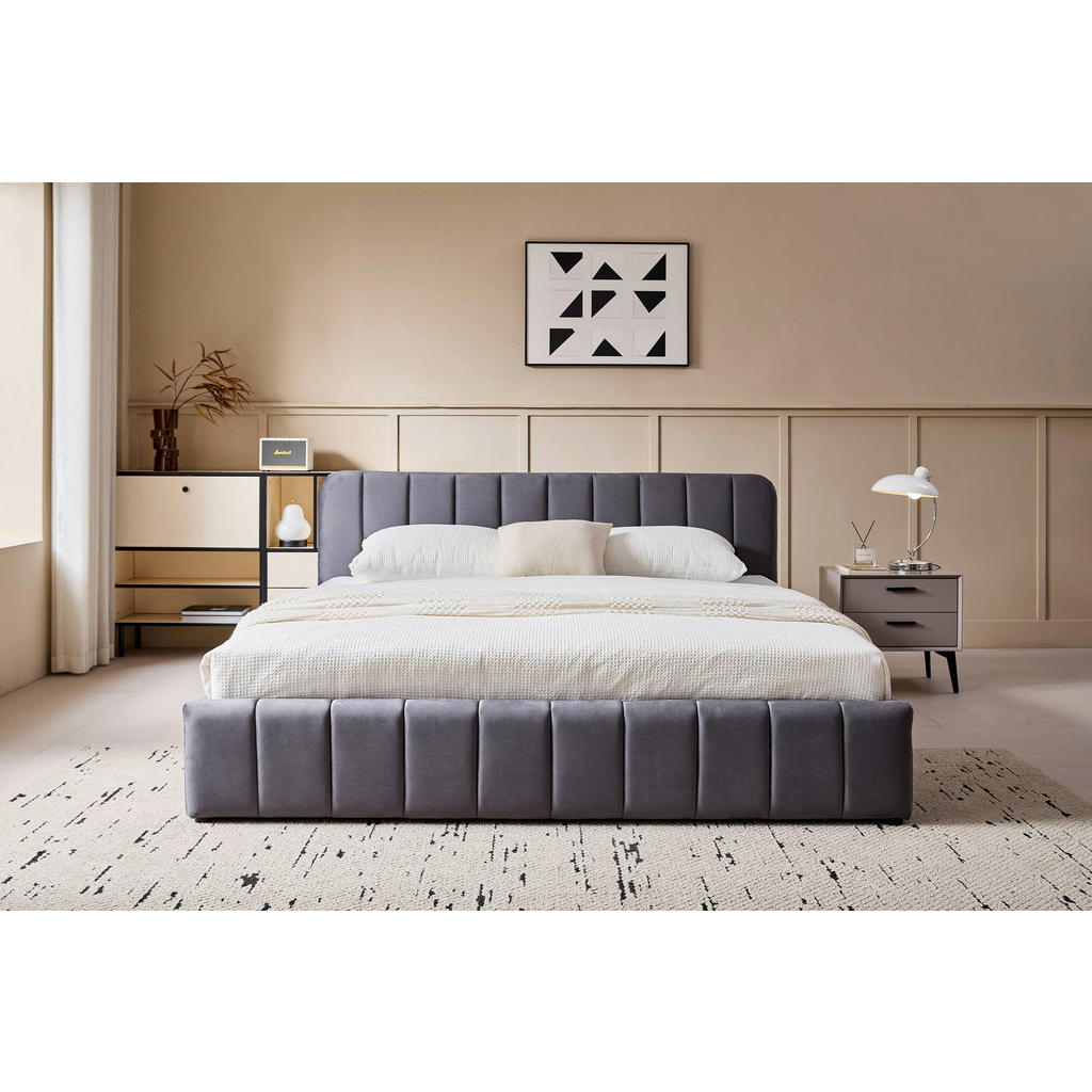 Thumbnail - Boxxx Polsterbett, Grau, Holz, Pappel, massiv, 140x200 cm, Stoffauswahl, in verschiedenen Größen erhältlich, Schlafzimme...