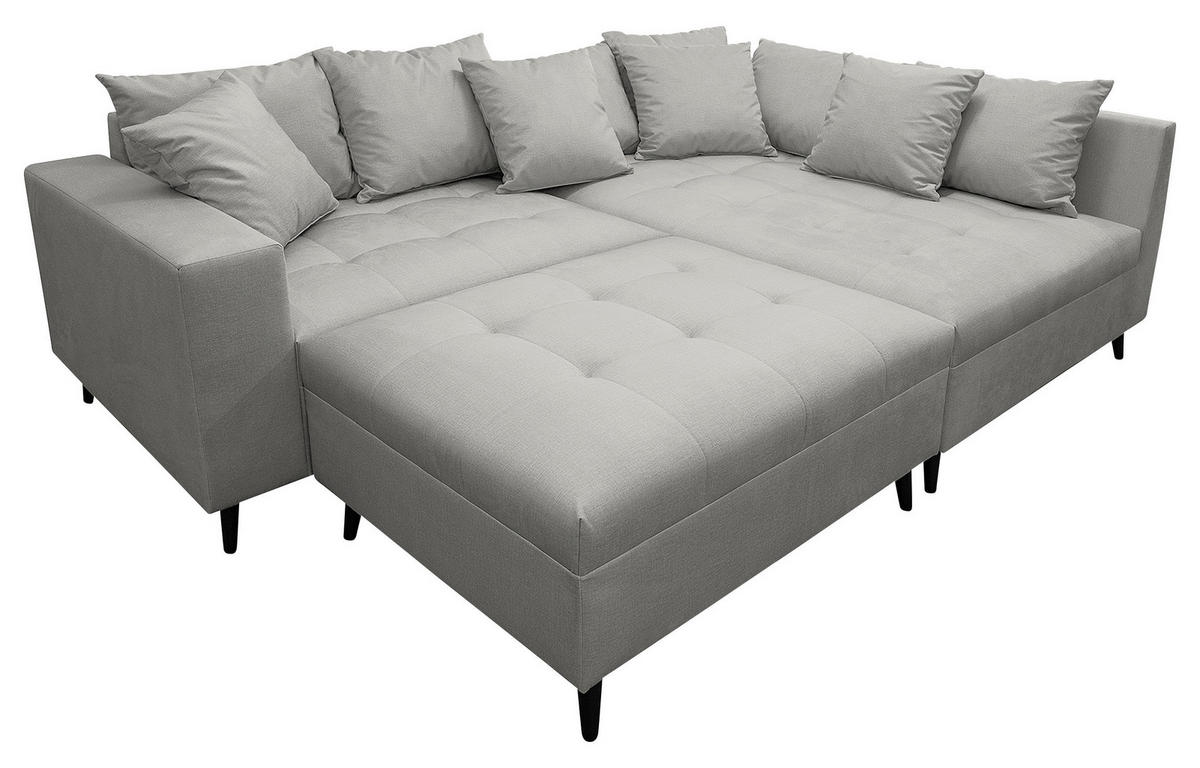 Ecksofa inkl. Hocker Grau Mikrofaser  - Schwarz/Grau, Design, Holz/Textil (247/174cm) - MID.YOU