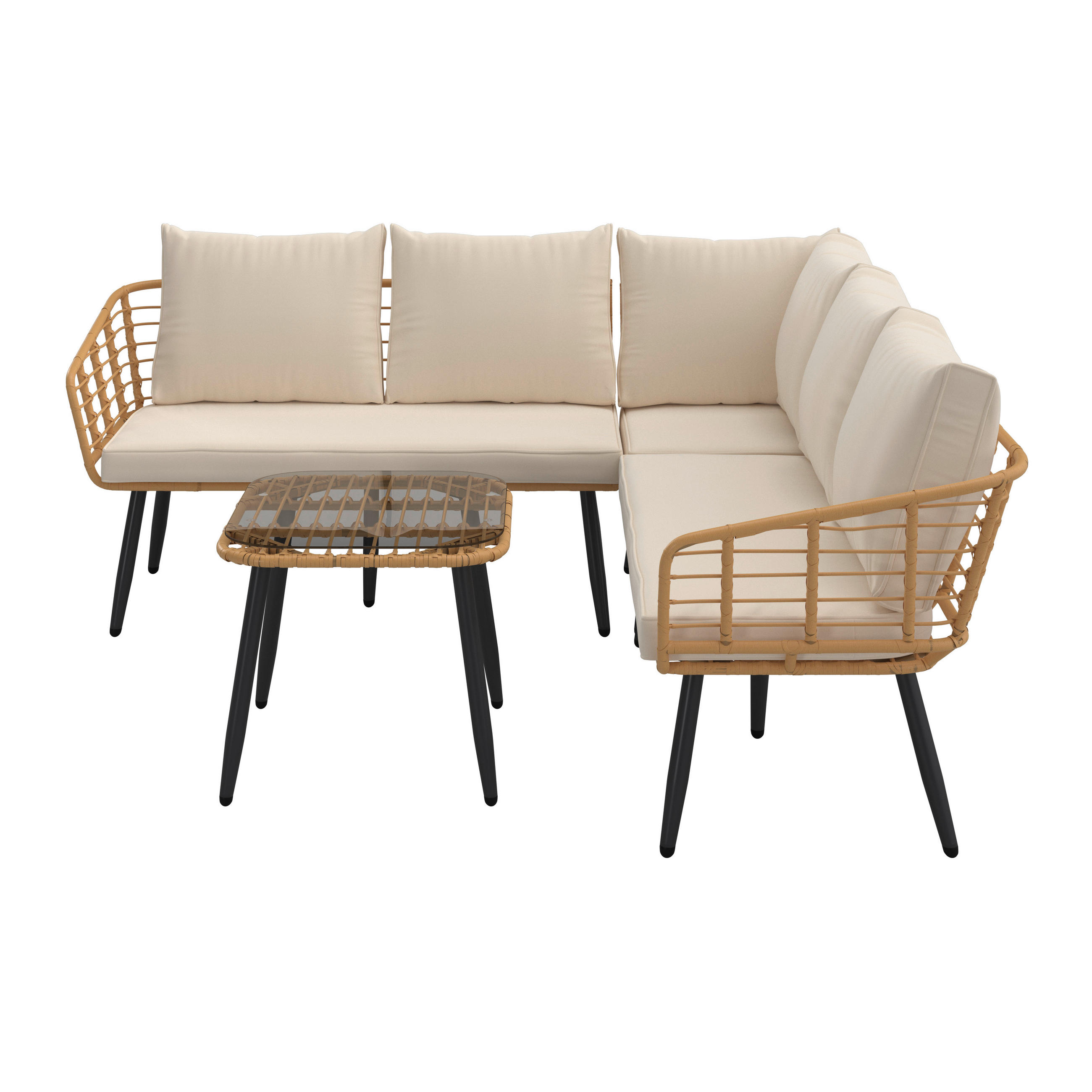 LOUNGEGARNITUR 4-teilig   187/67/187 cm Eisen  - Beige/Naturfarben, MODERN, Glas/Kunststoff (187/67/187cm) - Ambia Garden