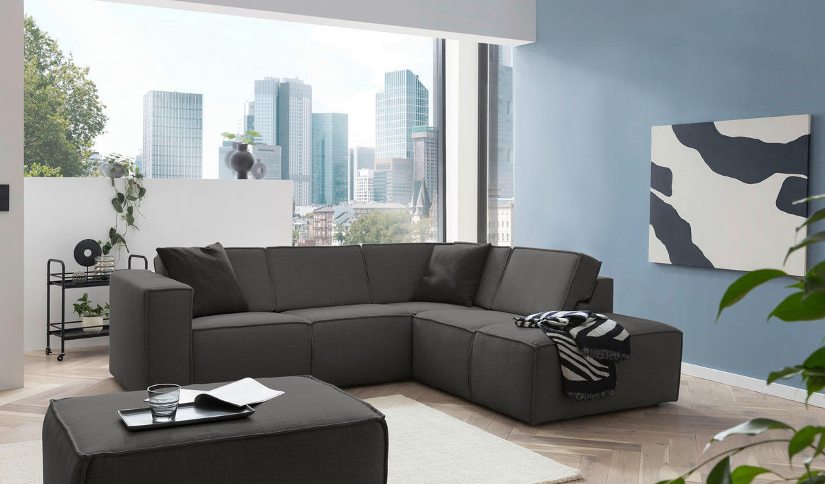 ECKSOFA DICE Anthrazit Struktur  - Anthrazit/Schwarz, MODERN, Kunststoff/Textil (275/220cm) - Trendmanufaktur