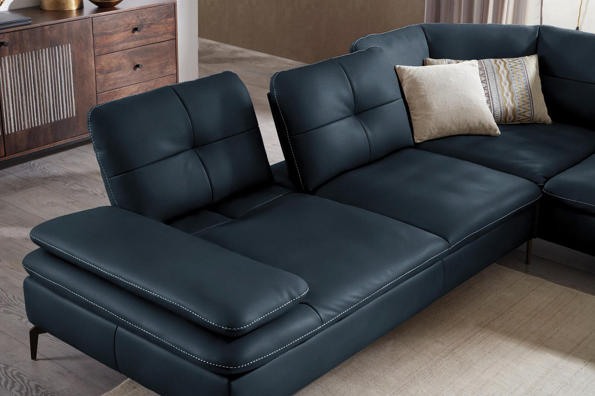 ECKSOFA in Echtleder Dunkelblau  - Bronzefarben/Dunkelblau, Design, Leder/Metall (298/298cm) - Chilliano