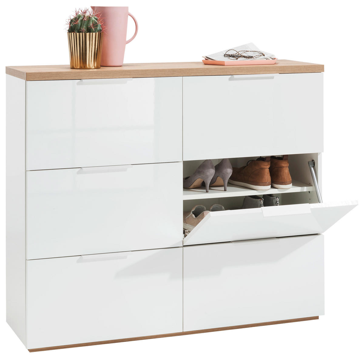 BOTNÍK, bílá, barvy dubu, 120,0/102,30/35,0 cm - bílá/barvy dubu, Moderní, kov/kompozitní dřevo (120,0/102,30/35,0cm) - Carryhome