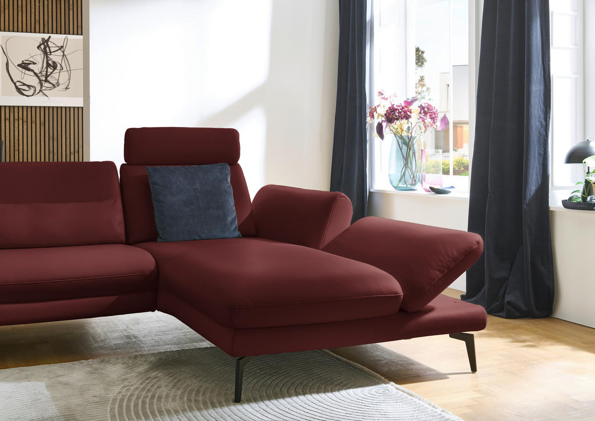 ECKSOFA in Echtleder Brombeere  - Brombeere/Schwarz, Design, Leder/Metall (308/195cm) - Dieter Knoll