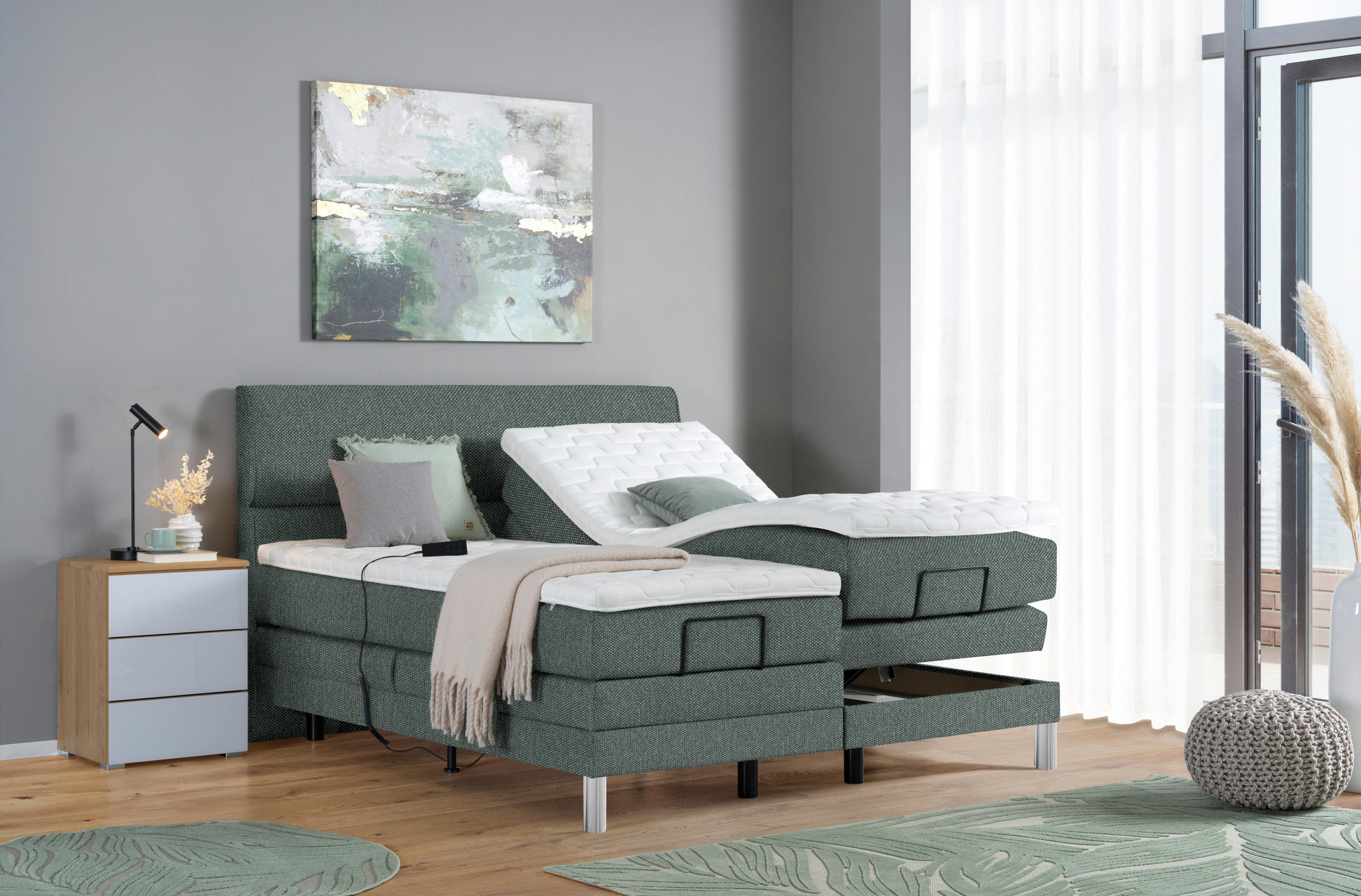 BOXSPRINGBETT 180/200 cm  in Grün  - Chromfarben/Grün, Konventionell, Kunststoff/Textil (180/200cm) - Voleo