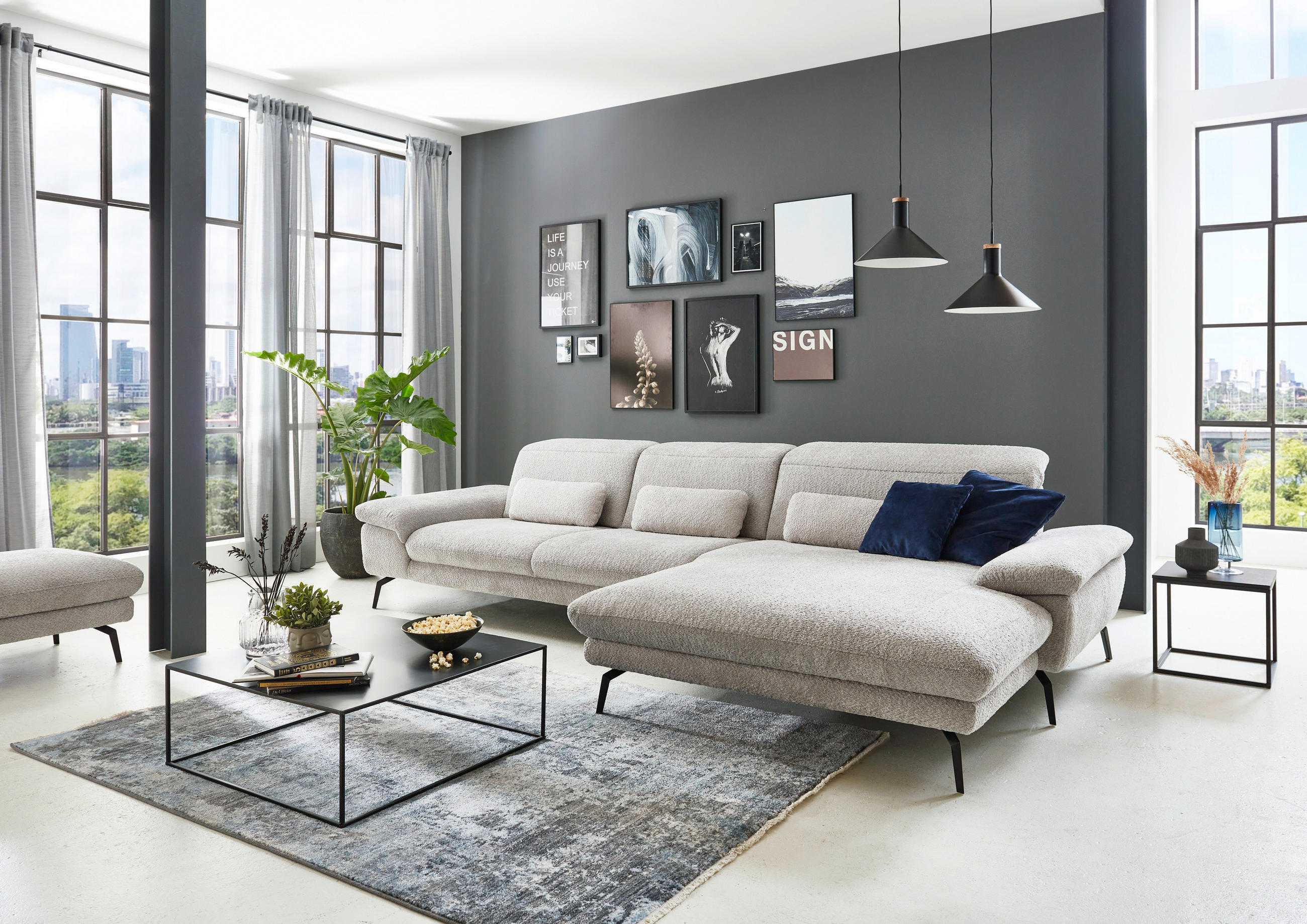 GARNITURA ZA DNEVNU SOBU srebrna  - srebrna/crna, Moderno, tekstil (345/191cm) - Beldomo Comfort